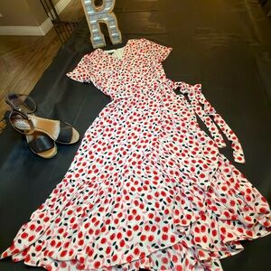 Talbots Red and White Floral Wrap Dress